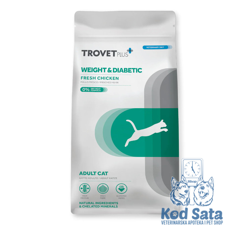 TrovetPlus Weight & Diabetic Za Mačke, Veterinarska Dijeta Za Dijabetis i Gojaznost 1,2kg